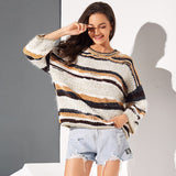 Women Striped Knitted Casual Pullover Elegant Sweaters 