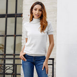 High-necked slim knit T-shirt sweater