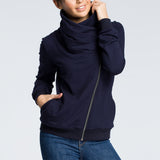 New Fashion Solid Long Sleeve Pullover Zipper Coat