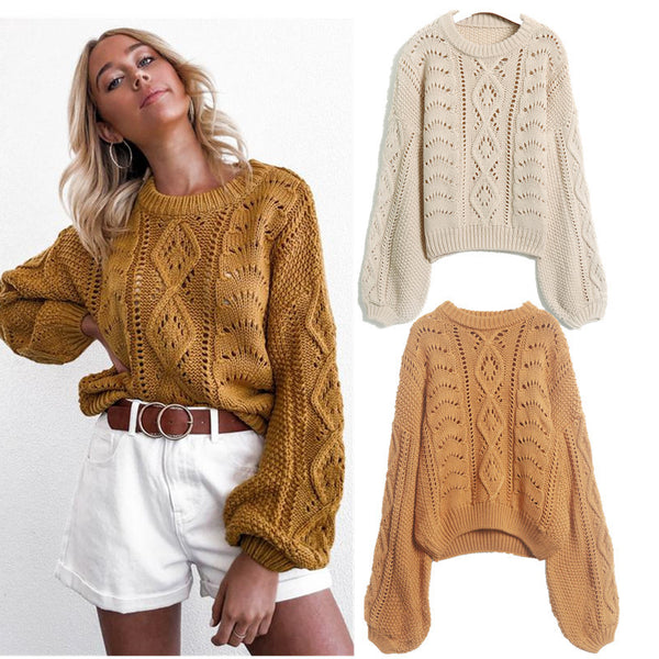 O-neck Loose Hollow out knitted pullover sweater