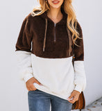 Women Solid Long Sleeve Zipper Pullover Sweatshirt