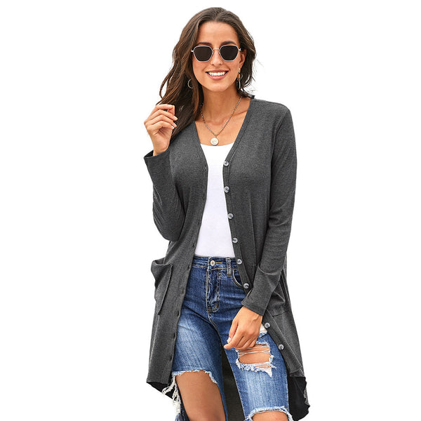 Women Casual Knitted Button Solid Cardigan