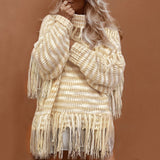 New Style Loose Knitted High Collar Tassel Sweater
