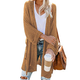 Solid Color Long Sleeve Side Split Knitted Cardigan Sweater