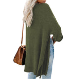 Solid Color Long Sleeve Side Split Knitted Cardigan Sweater