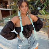 Sexy Casual Single-breasted Off Shoulder Crop Tops