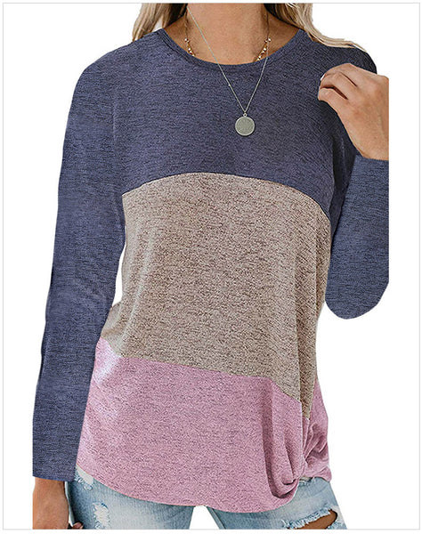 Women Round Neck Long Sleeve One Shoulder Casual Tee Tops 