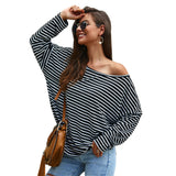 Women Batwing Sleeve O-neck Striped Loose Blouse Tops