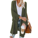 Solid Color Long Sleeve Side Split Knitted Cardigan Sweater