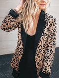 Turn down collar leopard printed long sleeve blazers