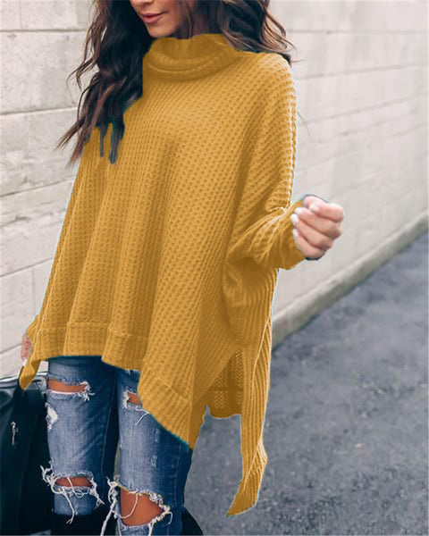 Fashion high collar long sleeve irregular sweater