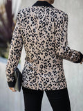 Turn down collar leopard printed long sleeve blazers