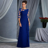 Women Lace Half Sleeve See-through Party Evening Dress