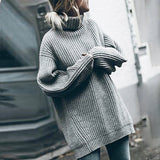 Women Long Sleeve Casual High-neck Pullover Knitting Sweater