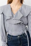 Women V-neck Striped Flare Sleeve T-SHIRTS