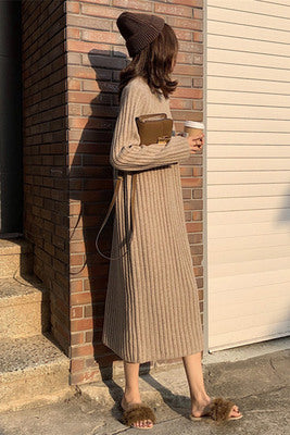 Turtleneck Knitted Elegant Solid Color Basic Long Sweater Dress