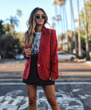 Casual Leopard print Lapel Long sleeve Blazer