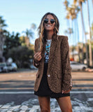 Casual Leopard print Lapel Long sleeve Blazer