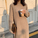 Turtleneck Knitted Elegant Solid Color Basic Long Sweater Dress 
