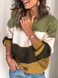 Fashion Patchwork O-neck Warm Knitted Sweaters