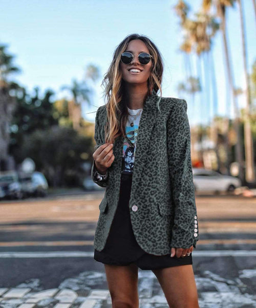 Casual Leopard print Lapel Long sleeve Blazer