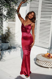 Solid High Waist Suede Spaghetti Strap Fishtail Maxi Dress