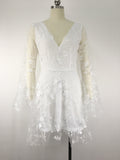 Flare Sleeve Embroidery Deep V Neck Mesh Mini Party Wedding Dresses