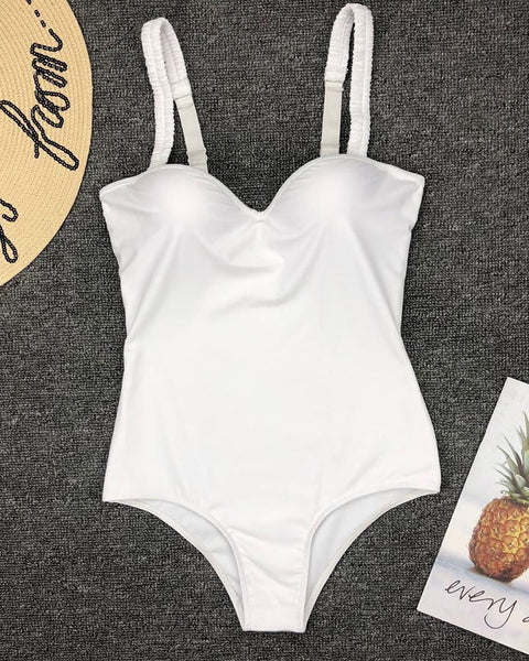 Solid Thin Strap One Piece Swimsuit