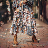 Long Sleeve Vintage Ethnic Chiffon Bohemia Dresses