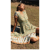 Vintage V-neck Printed Holidy Maxi Dress