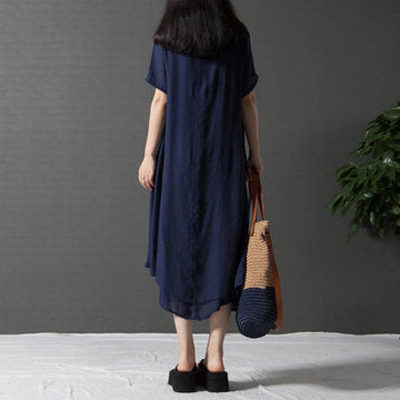 Women Summer Long Cotton Linen Print Plus Size Maxi Dress