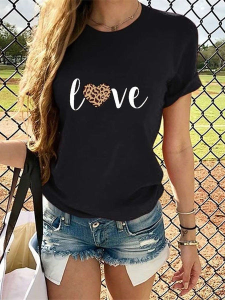 Fashion Word print Short sleeve Round neck T-Shirts