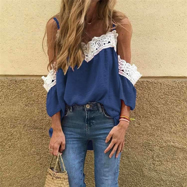 Fashion Vest Off shoulder Lace Long sleeve T-Shirts