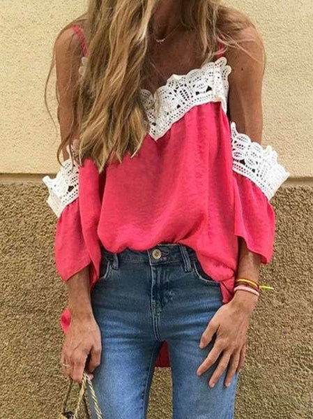 Fashion Vest Off shoulder Lace Long sleeve T-Shirts