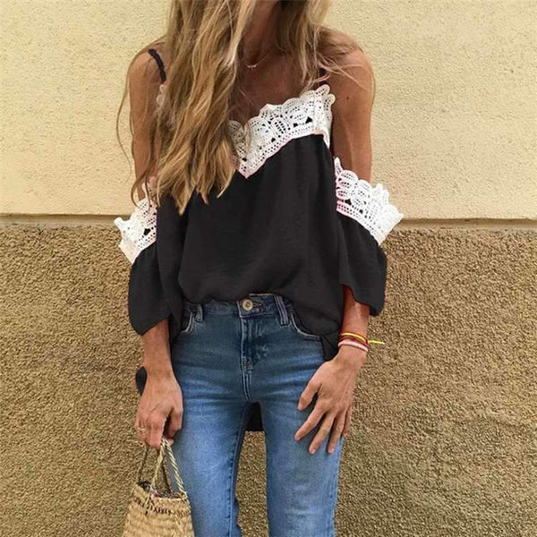 Fashion Vest Off shoulder Lace Long sleeve T-Shirts