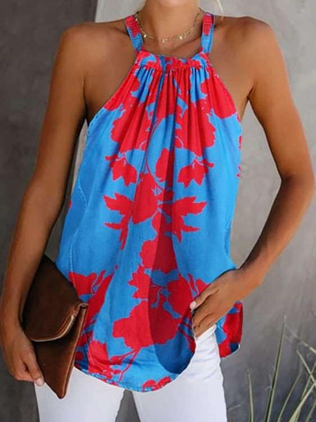 Fashion Print Sleeveless Halter T-Shirts