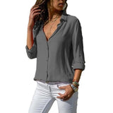 Women Solid Color Sexy Deep V-neck Loose Blouses