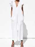 Stylish white V-neck lotus leaf sleeves jumpsuits