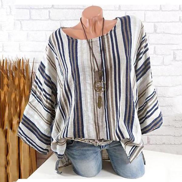 Casual Stripe Bat Sleeve Blouse