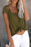 Casual Solid Ripped O Neck T-Shirts