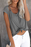 Casual Solid Ripped O Neck T-Shirts