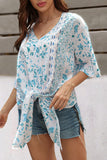 Fashion Casual Print Split Joint V Neck T-Shirts