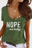 Casual Letter Pocket Buttons V Neck T-Shirts
