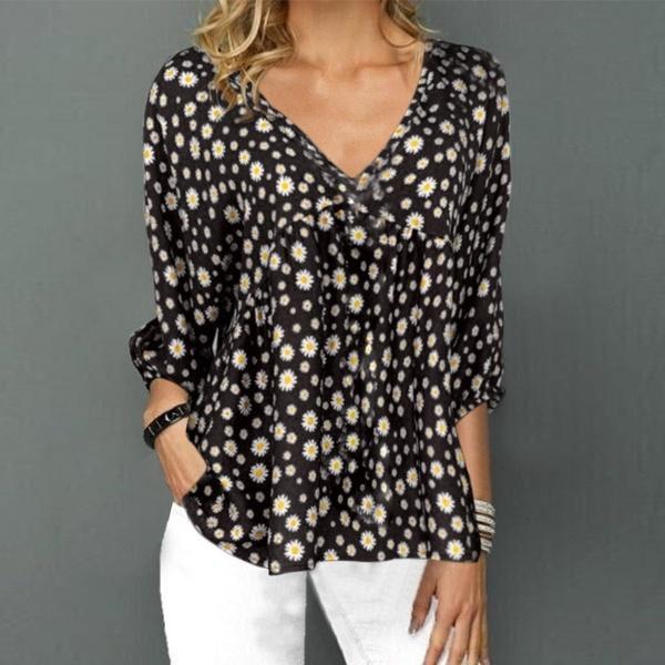 Women V-neck Fashion Floral Printed Summer Blouse