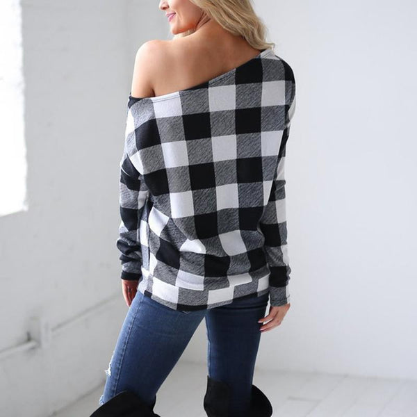 Printed Long Sleeve Plaid Loose Blouse