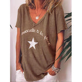 Casual V Neck Letter Printed Short Sleeve T-Shirts