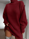 Warm Fashion High Neck Women long Shift Sweater Dresses