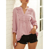 Chic Women Pleated V-neck Casual Blouse