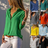 Women Solid Color Sexy Deep V-neck Loose Blouses