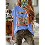 Casual Round Neck Cartoon Printed Blouse